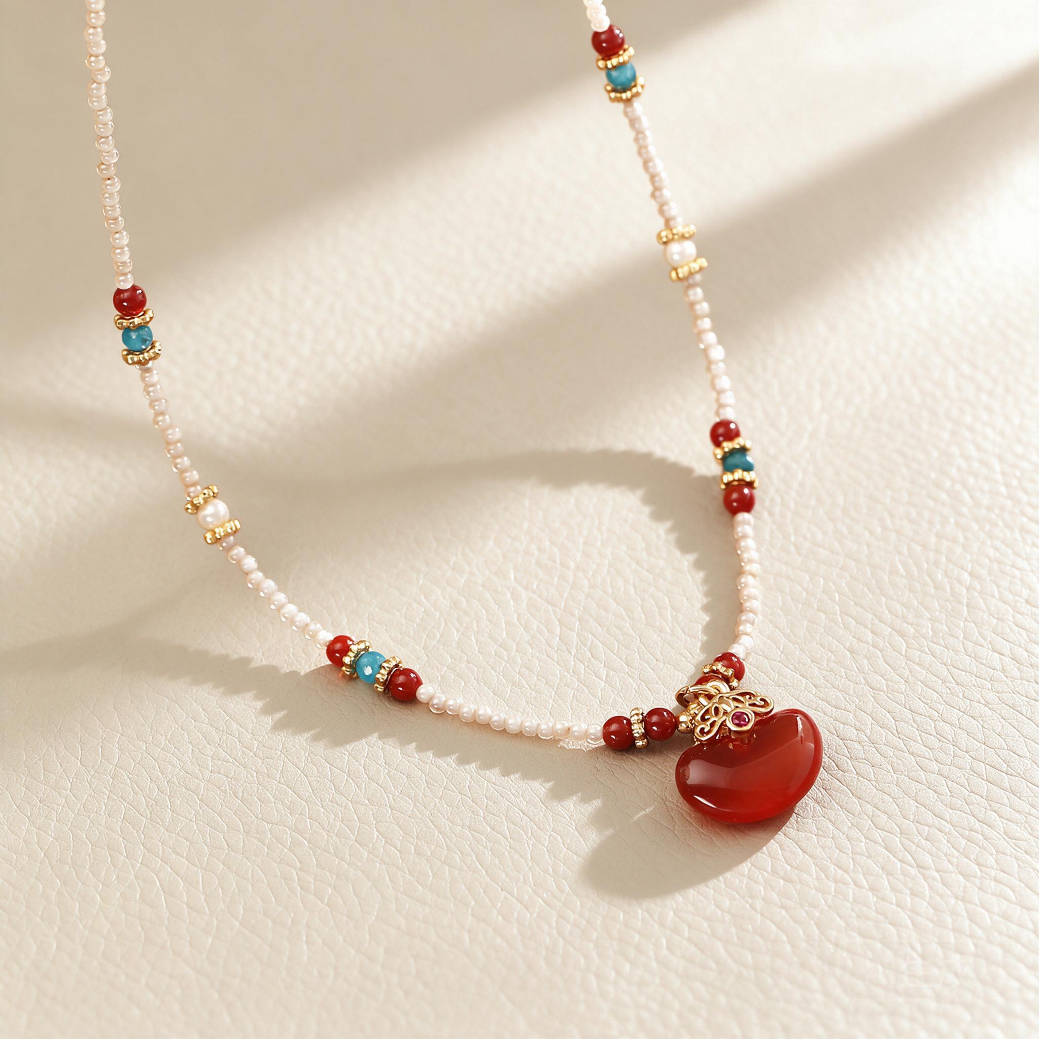 New Chinese Style Natural Red  - Pearl Choker Necklace Vintage ulasan dan harga