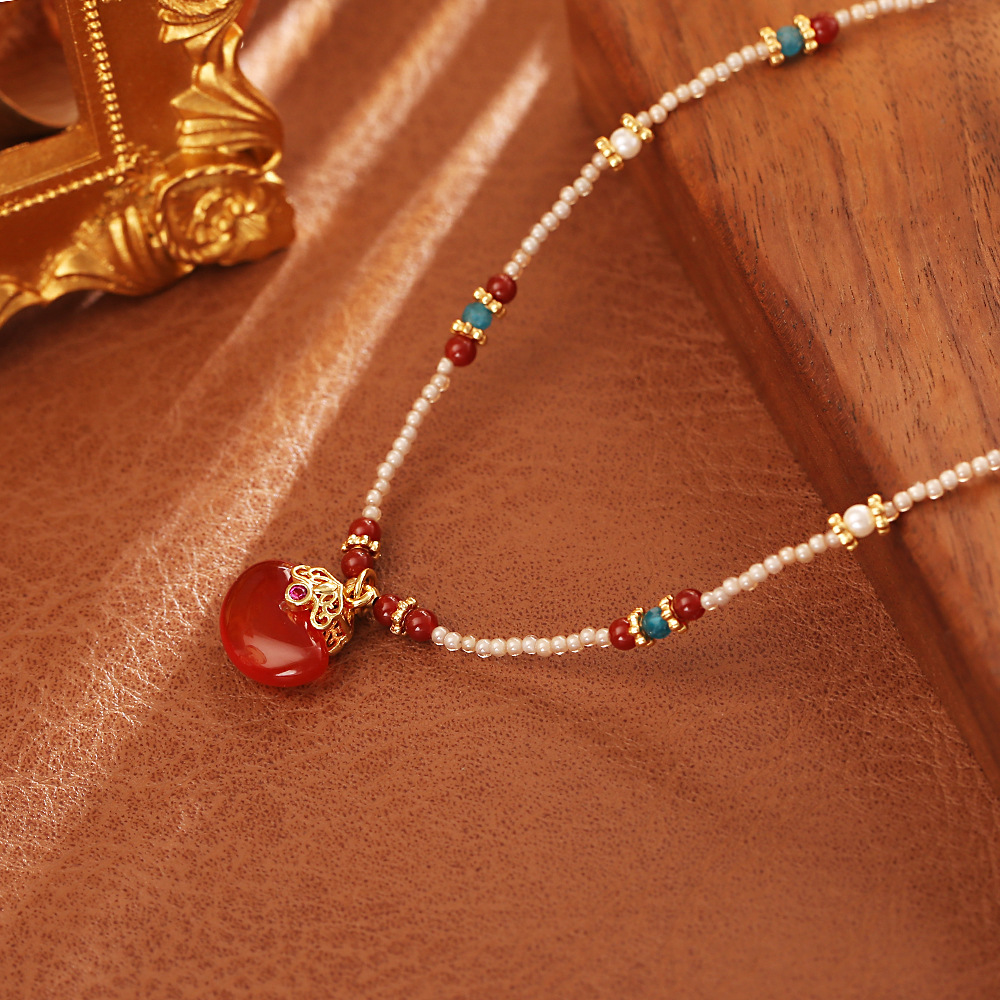 New Chinese Style Natural Red  - Pearl Choker Necklace Vintage ulasan dan harga