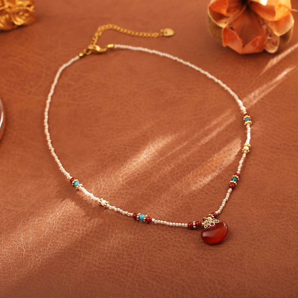 New Chinese Style Natural Red  - Pearl Choker Necklace Vintage ulasan dan harga
