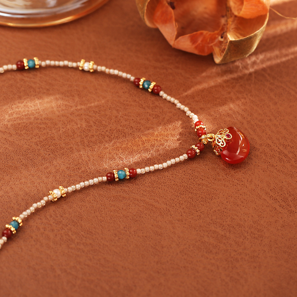New Chinese Style Natural Red  - Pearl Choker Necklace Vintage ulasan dan harga