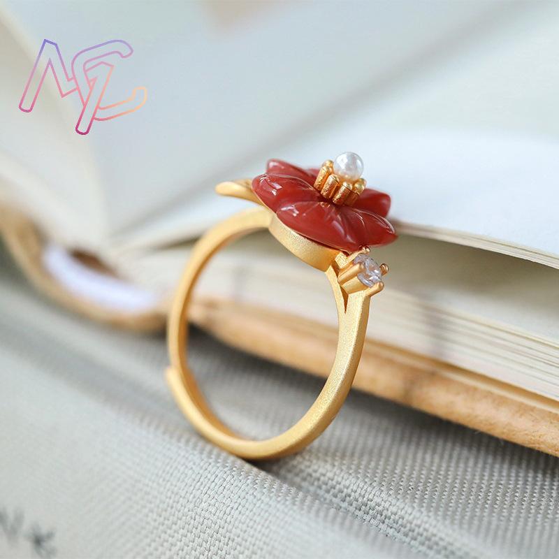 Red Natural Jade Flower Rings  - Rings ulasan dan harga