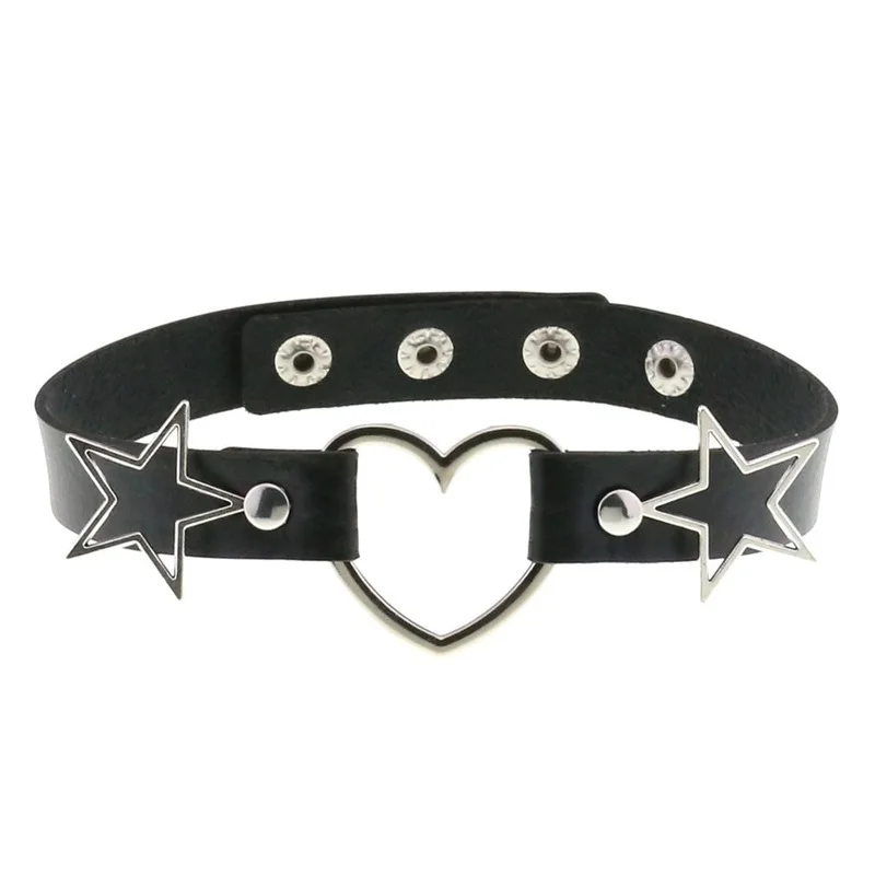Decopunk Punk PU Leather Heart - Goth Punk Spike Choker ulasan dan harga