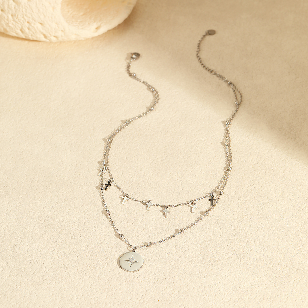 Vintage Double Layer Cross Nec - Layered Pendant Necklace Aesthetic ulasan dan harga