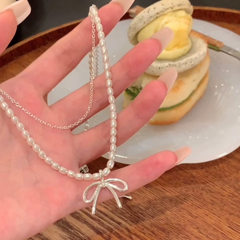 Fashion Vintage Bowknot Pendan - Pearl Choker Necklace Vintage ulasan dan harga