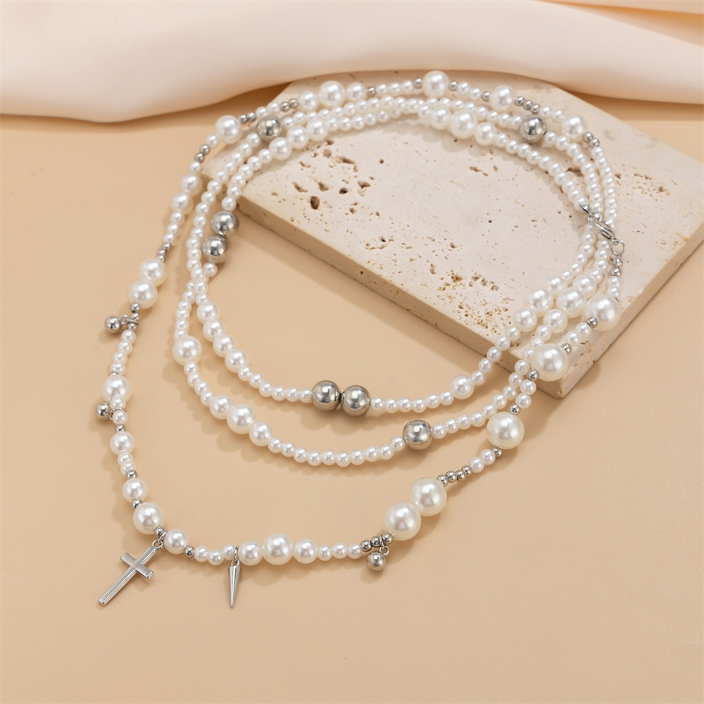 Multi-layer Imitation Pearl Be - Layered Pendant Necklace Aesthetic ulasan dan harga
