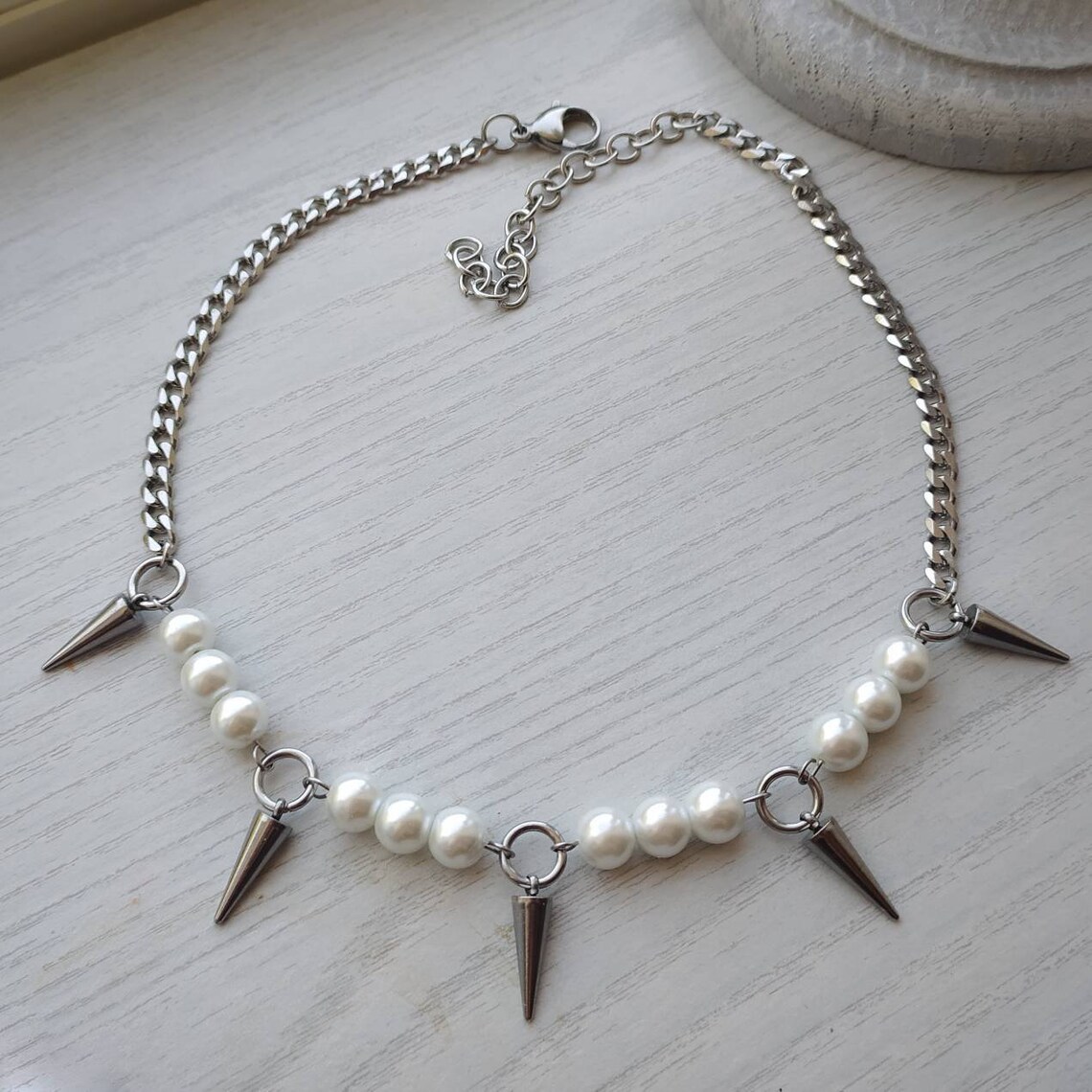 Egirl Pearl Spike Necklace DIY - Goth Punk Spike Choker ulasan dan harga