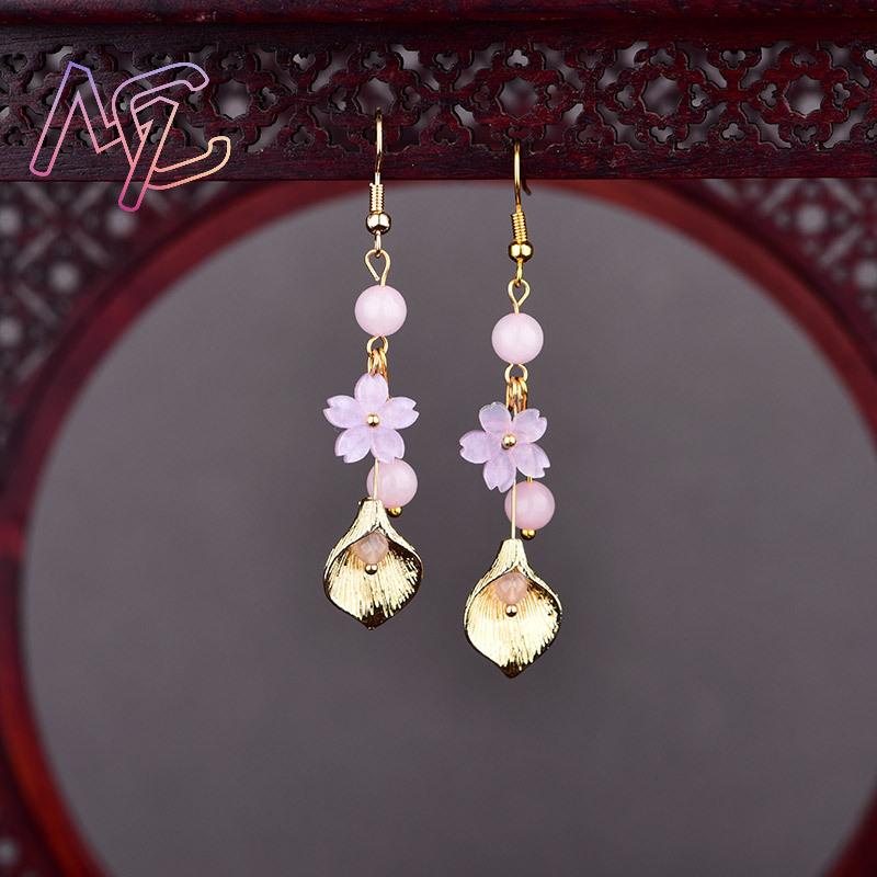 Pink Natural Jade Flower Earri - Earrings ulasan dan harga