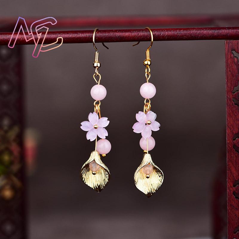 Pink Natural Jade Flower Earri - Earrings ulasan dan harga