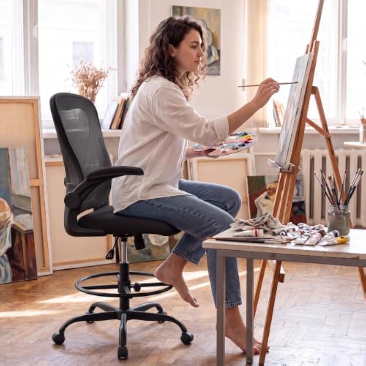 Ergonomic Tall Drafting Seat w - Rings ulasan dan harga