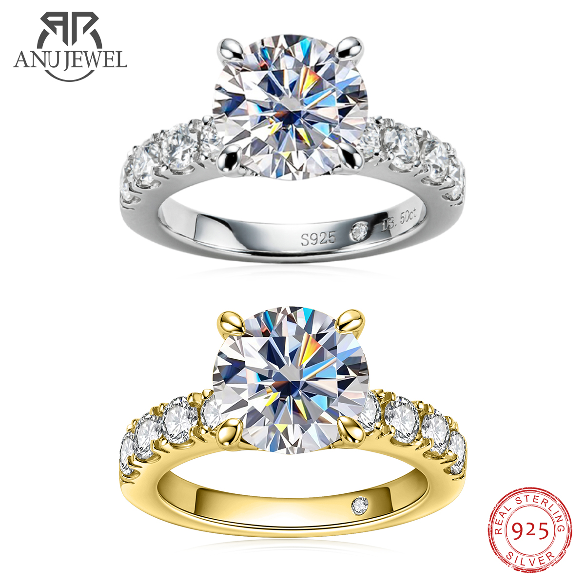 AnuJewel 4.3cttw D Color Moiss - Moissanite Engagement Ring 1 Carat ulasan dan harga
