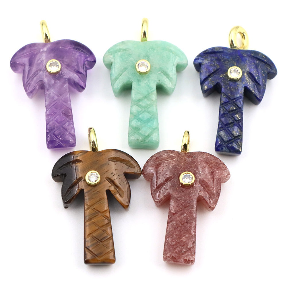 30mm Natural Stone Coconut Tre - Crystal Pendant Necklace Natural Stone ulasan dan harga