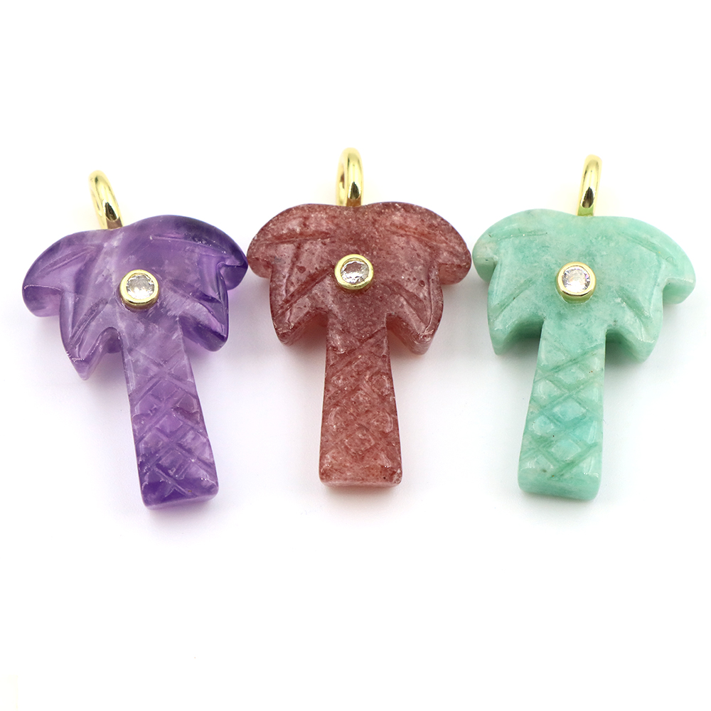 30mm Natural Stone Coconut Tre - Crystal Pendant Necklace Natural Stone ulasan dan harga