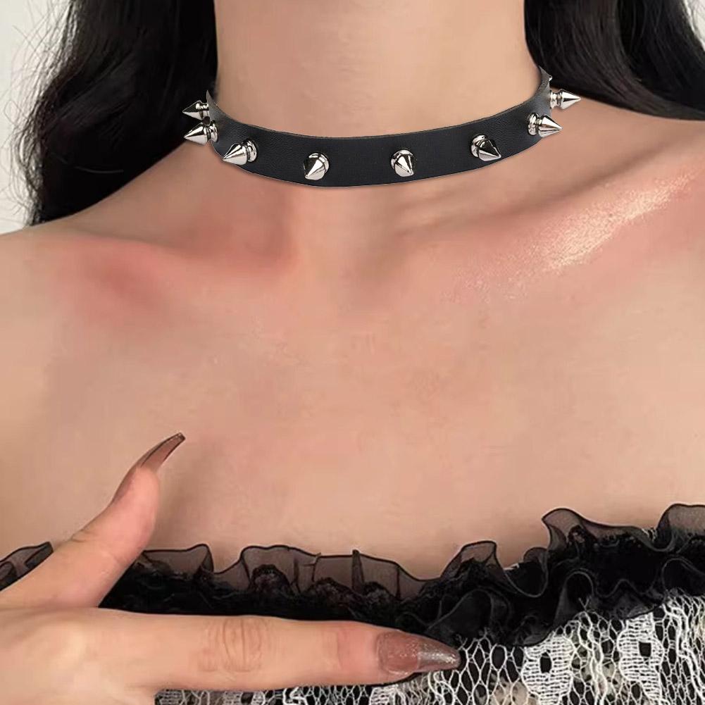 Black PU Leather Choker Neckla - Goth Punk Spike Choker ulasan dan harga