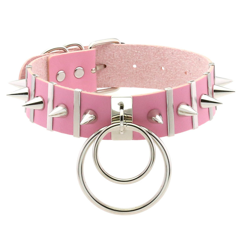 Pink Bondage Spike Choker Neck - Goth Punk Spike Choker ulasan dan harga